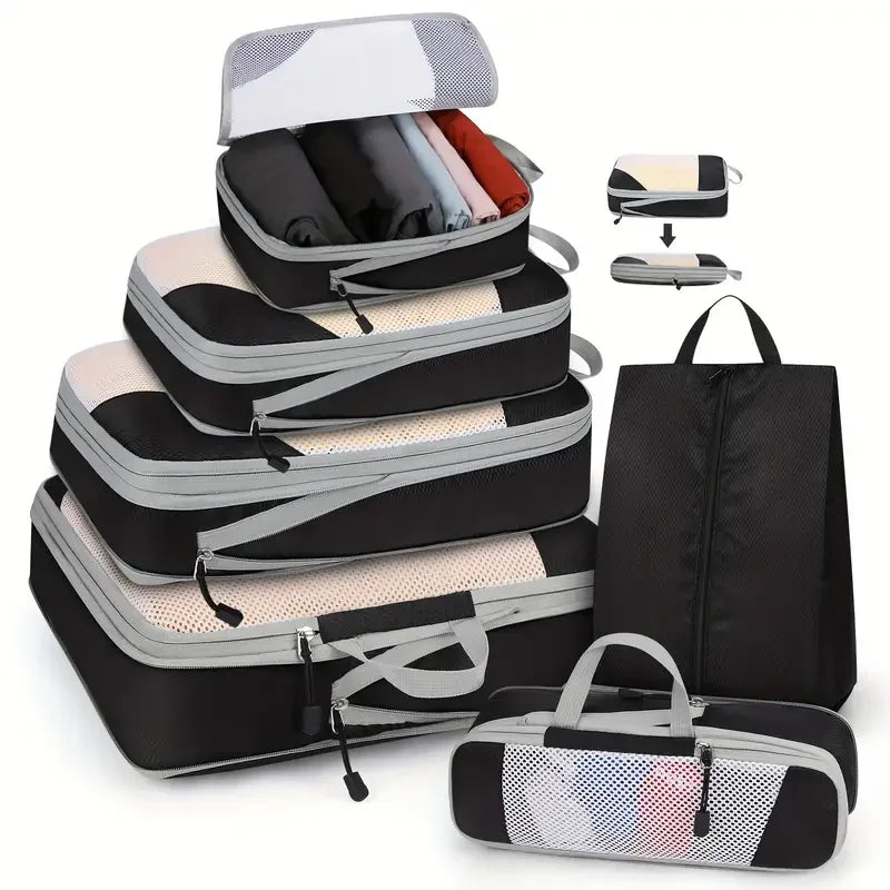 Set de 6 cubes de rangement compressibles avec sac à chaussures intégré