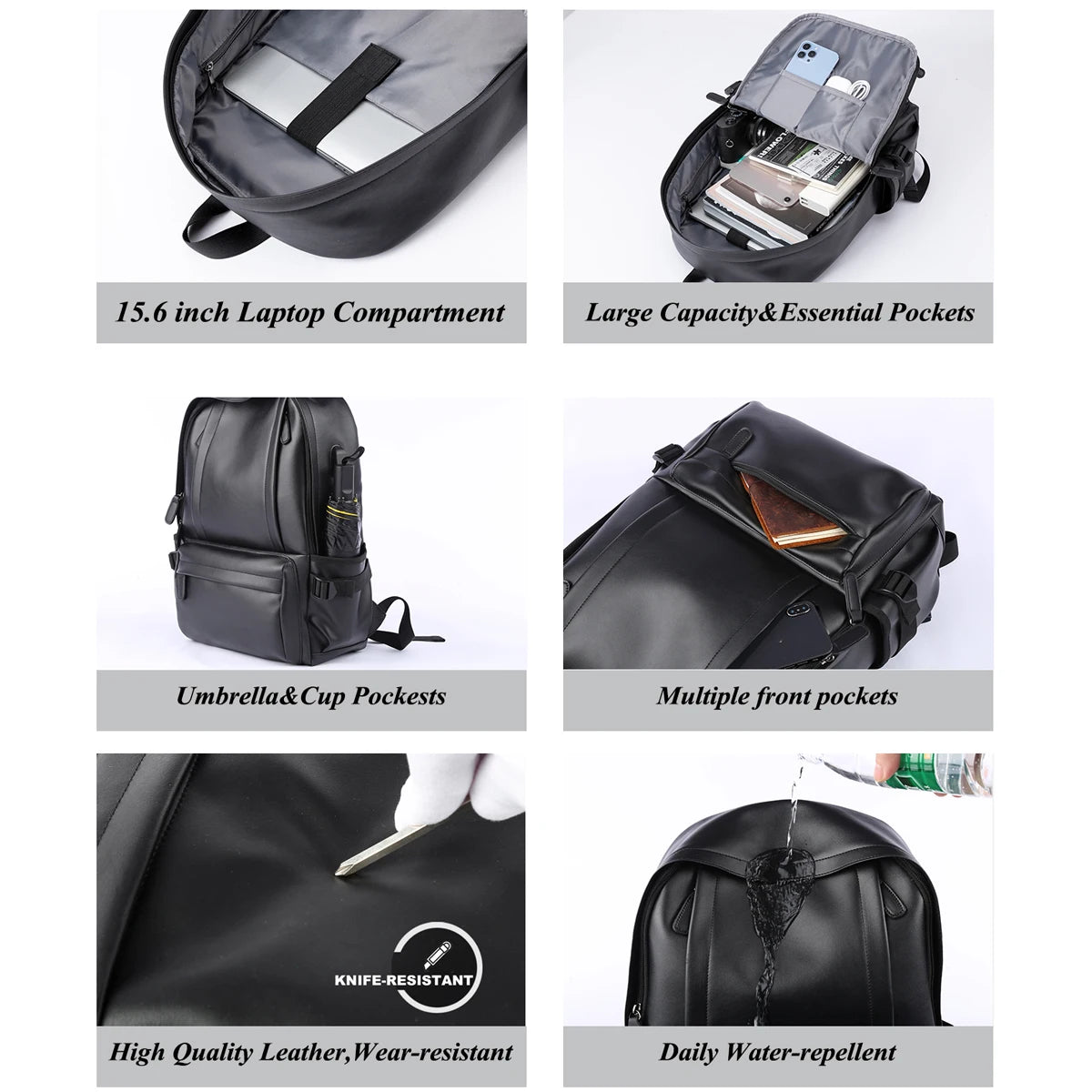 Sac à dos en cuir synthétique avec port USB