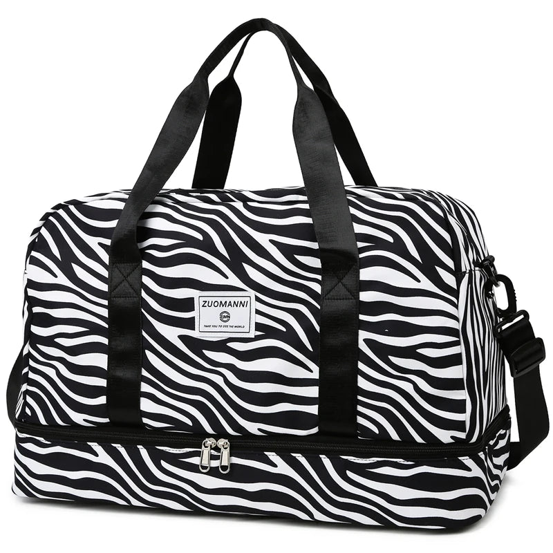 Sac de Voyage Femme Imprimé Zèbre/Léopard Grande Capacité Nylon