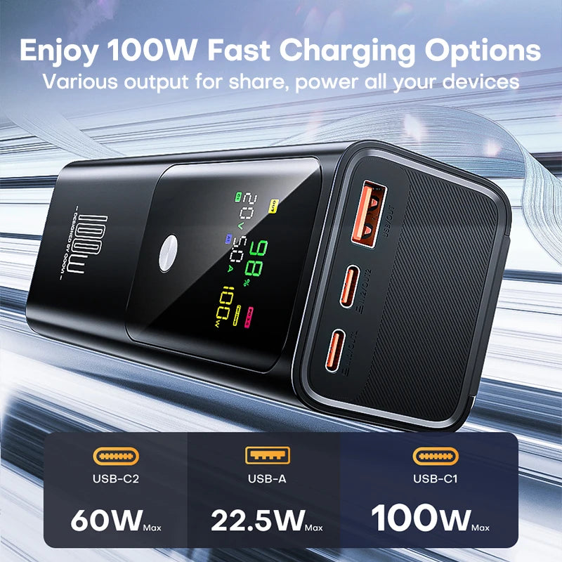 Batterie Externe QOOVI 20000mAh PD 100W – Charge Ultra Rapide