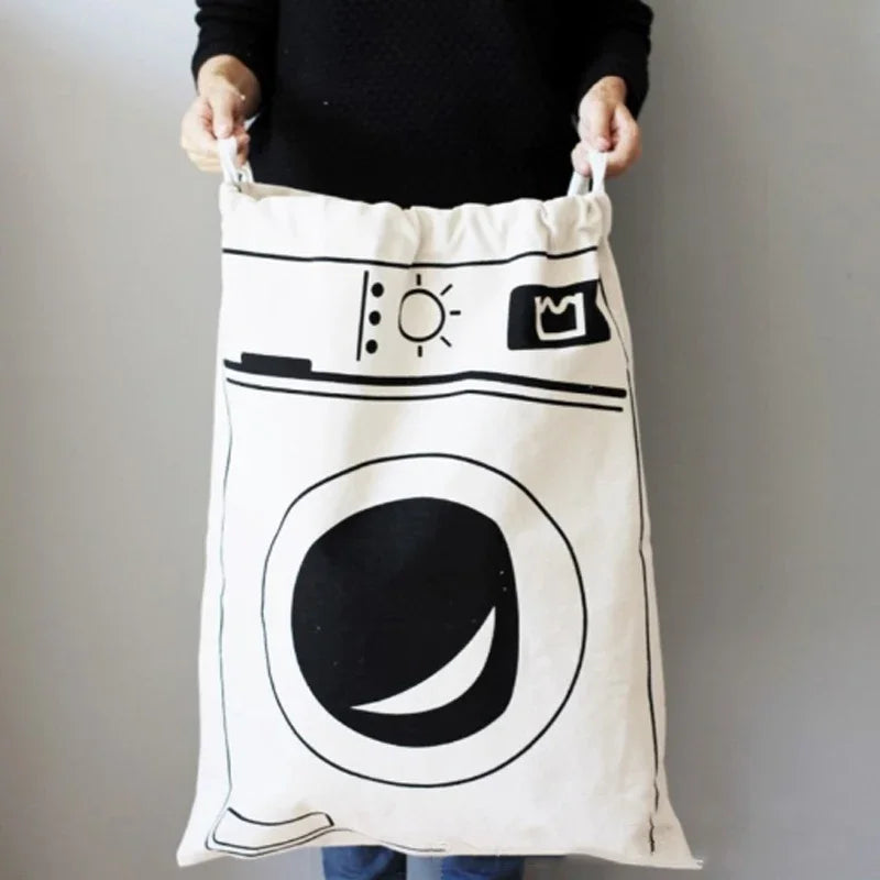 Sac à linge en coton et lin à cordon imprimé