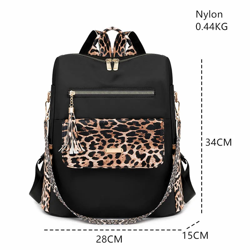 Sac à dos femme en nylon avec imprimé léopard