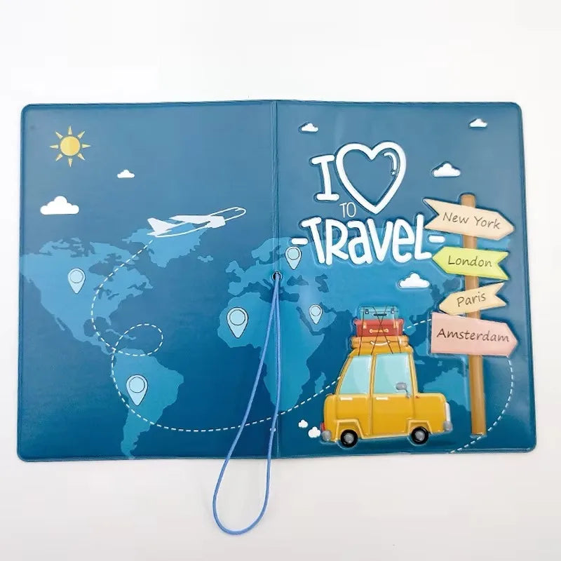 Porte-Passeport Coloré en PVC Motifs Voyage
