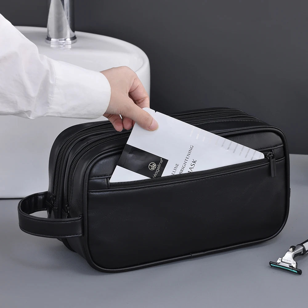 Trousse de toilette homme double compartiment en cuir PU