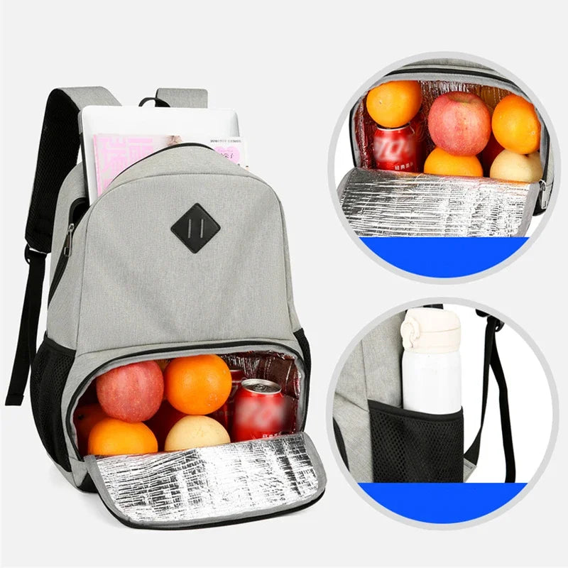 Sac à dos ordinateur & isotherme 2-en-1 – USB & rangement repas
