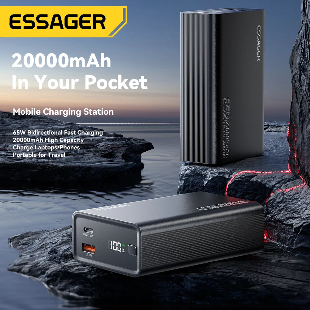 Batterie Externe Essager 20000mAh 65W – Charge Rapide PD & QC