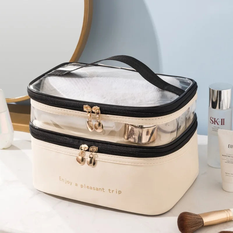 Trousse de Toilette Étanche à Double Compartiment – PU & PVC