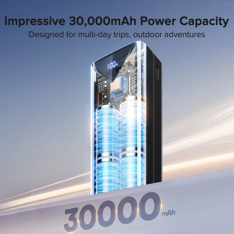 Batterie Externe QOOVI 30000mAh 22.5W – Câbles Intégrés