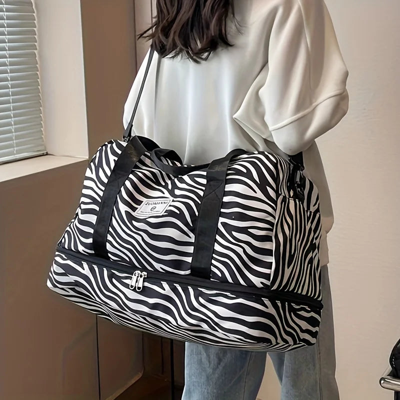 Sac de Voyage Femme Imprimé Zèbre/Léopard Grande Capacité Nylon