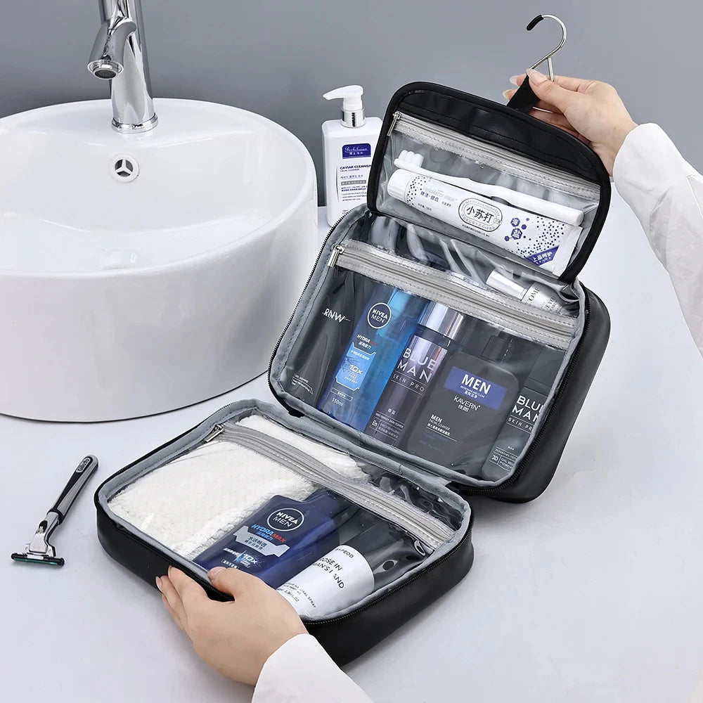 Trousse de toilette suspendue en cuir PU imperméable