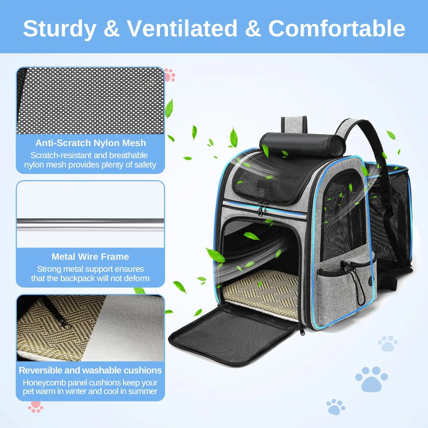 Sac à dos de transport pour animaux en Oxford pliable et extensible