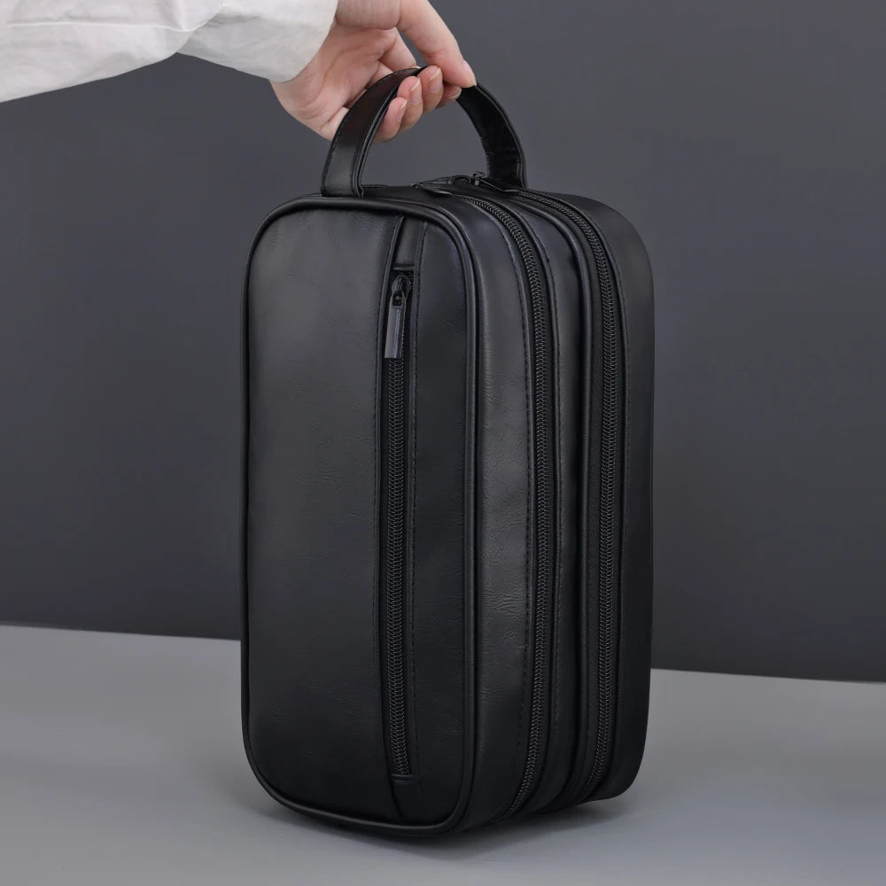 Trousse de toilette homme double compartiment en cuir PU