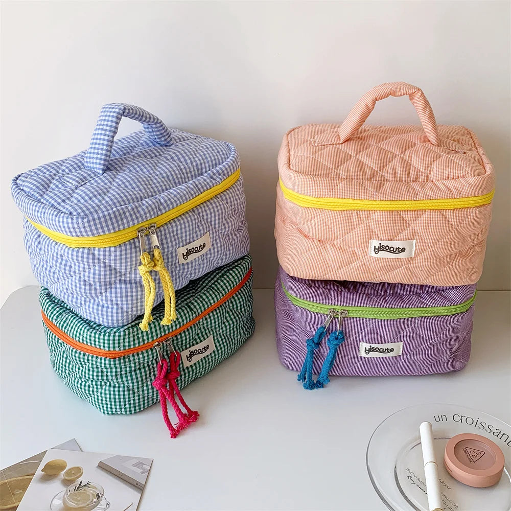 Sac de Rangement Cosmétique à Carreaux – Style Simple et Coloré