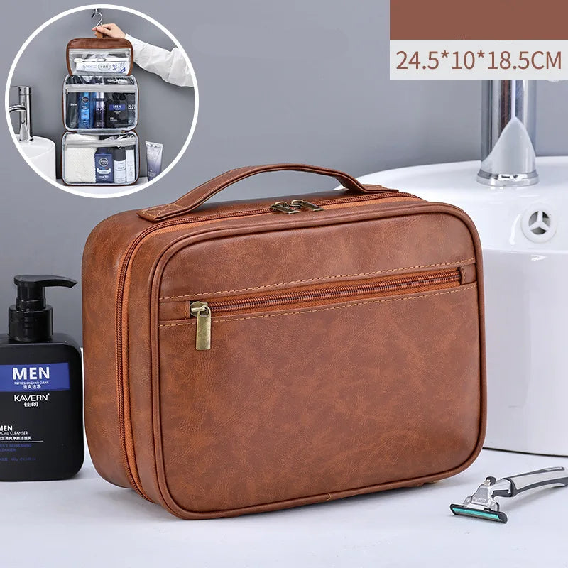 Trousse de toilette suspendue en cuir PU imperméable