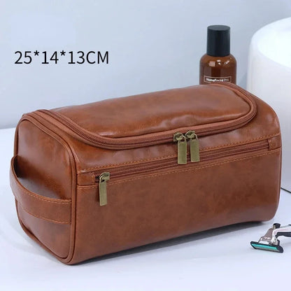Trousse de Toilette Suspendue en Similicuir – Grande Capacité Unisexe avec Crochet