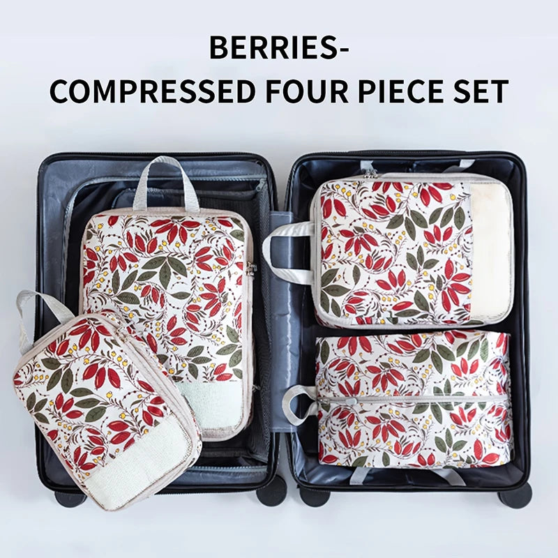 Set de 4 cubes de rangement compressibles imprimés en polyester pour valise