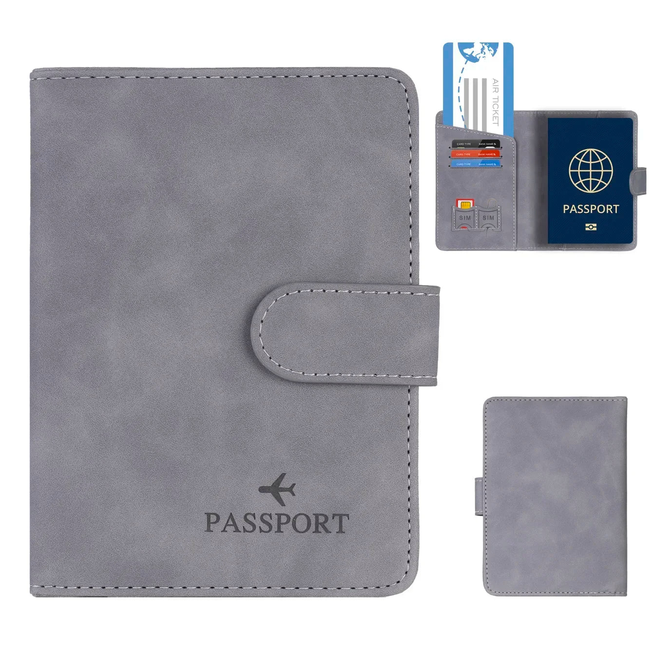 Porte-passeport PU avec fermeture et bloquage RFID
