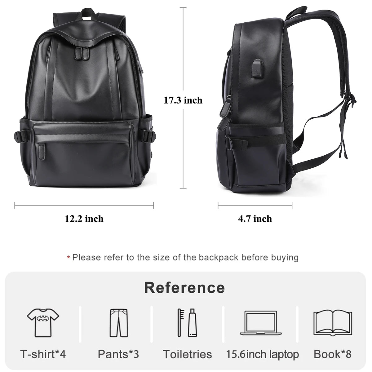 Sac à dos en cuir synthétique avec port USB