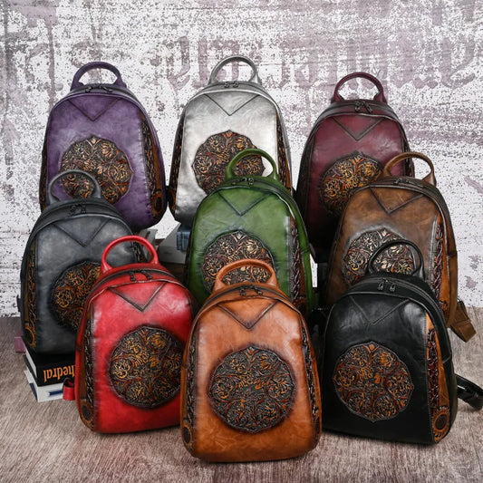 Sac à dos vintage en cuir PU embossé