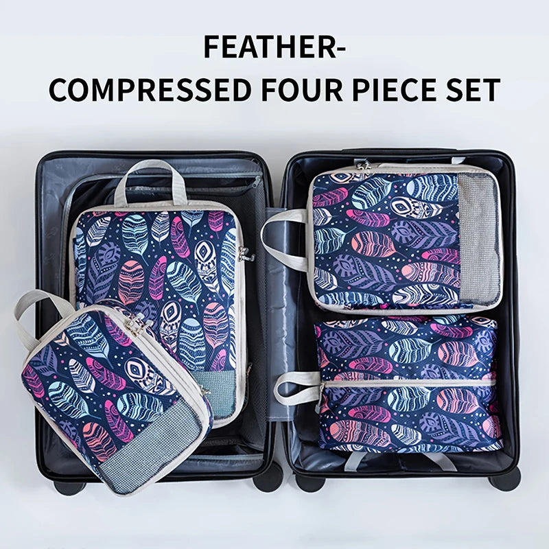 Set de 4 cubes de rangement compressibles imprimés en polyester pour valise