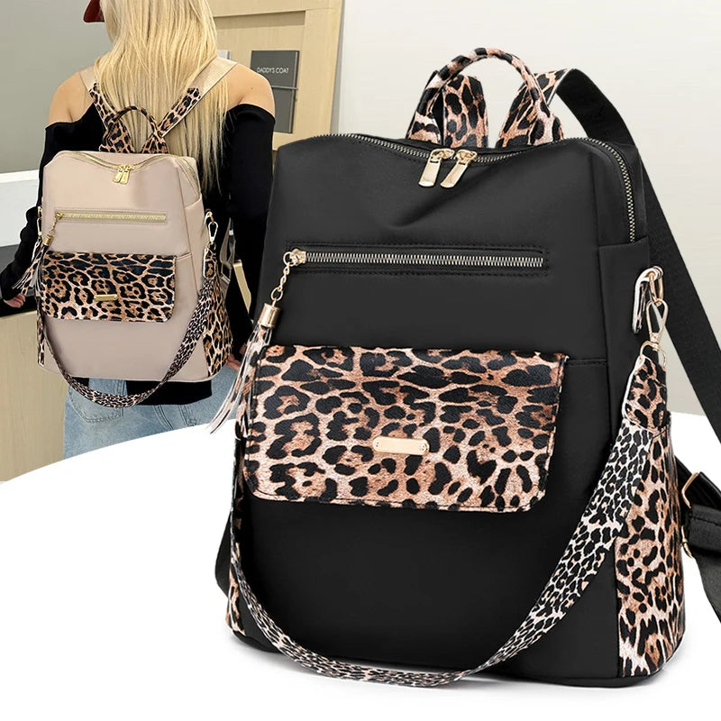 Sac à dos femme en nylon avec imprimé léopard
