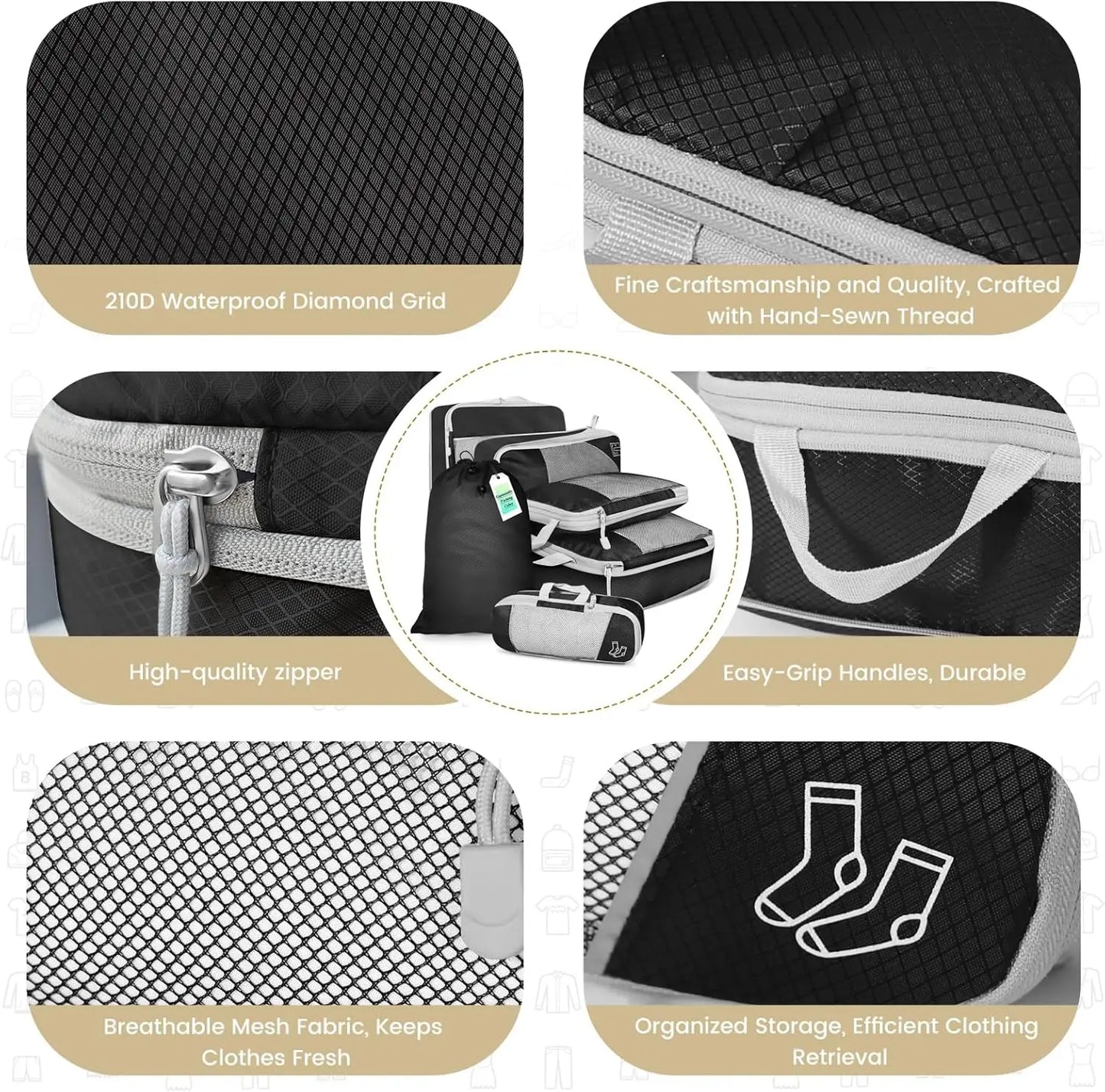 Set de 6 cubes de rangement compressibles avec sac à chaussures intégré