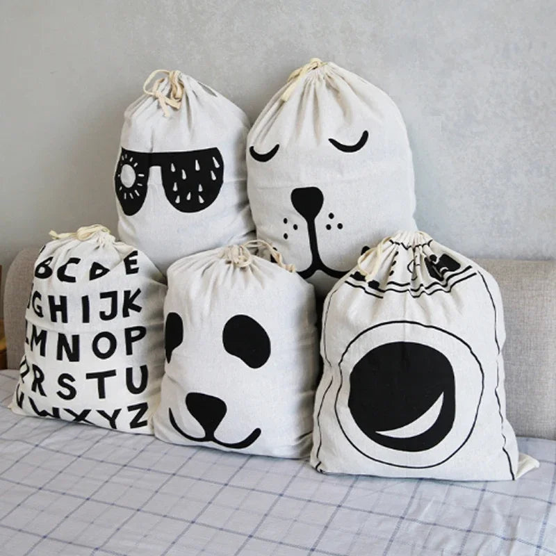 Sac à linge en coton et lin à cordon imprimé