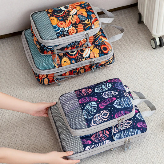 Set de 4 cubes de rangement compressibles imprimés en polyester pour valise