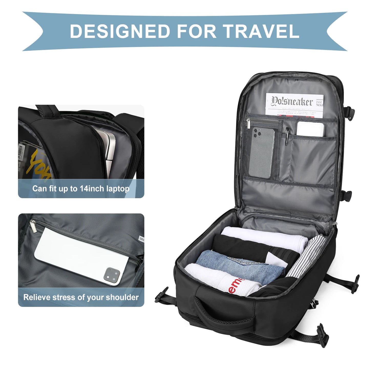 Sac à Dos Cabine 40×30×20 – Compartiment Chaussures & Ordinateur