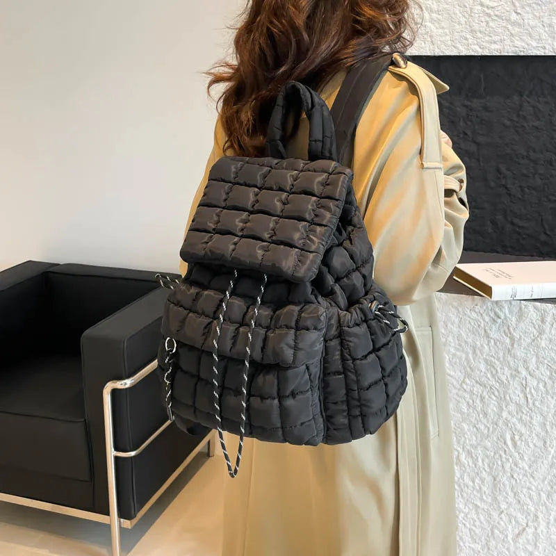 Sac à dos matelassé en coton léger grande capacité