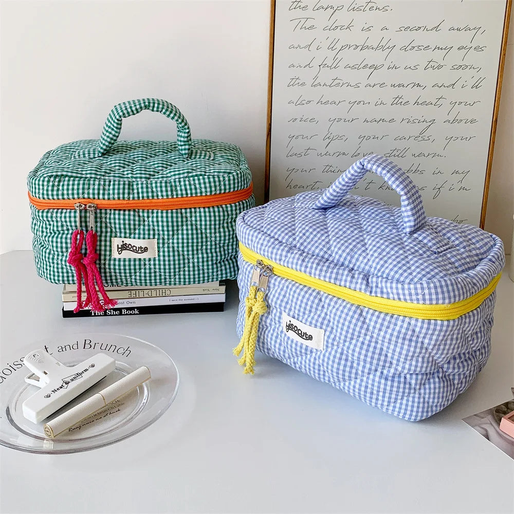 Sac de Rangement Cosmétique à Carreaux – Style Simple et Coloré