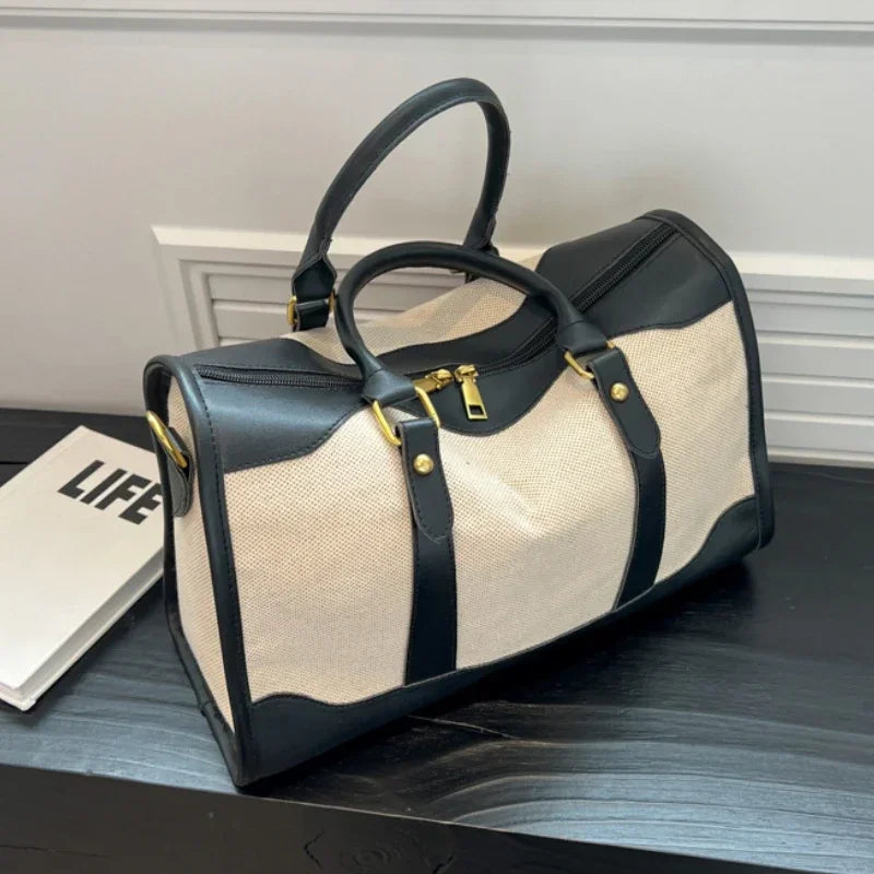 Sac de Voyage Femme Vintage en Toile et Cuir PU