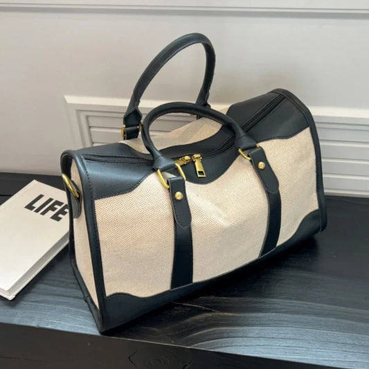 Sac de Voyage Femme Vintage en Toile et Cuir PU