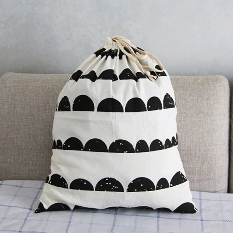 Sac à linge en coton et lin à cordon imprimé