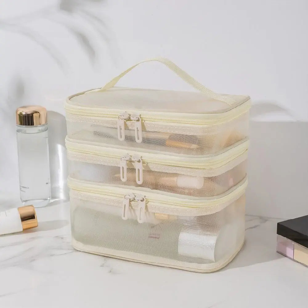 Sac de Voyage Transparent en Maille PVC – 1/2/3 Couches avec Fermeture Éclair