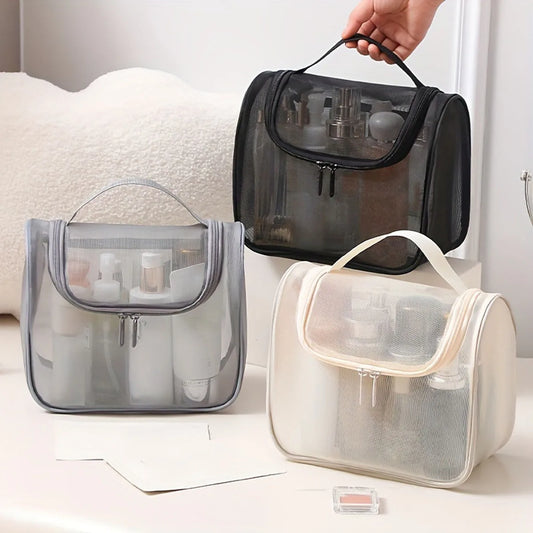 Trousse de Toilette en Nylon Maille – Grande Capacité et Design Transparent Courbé