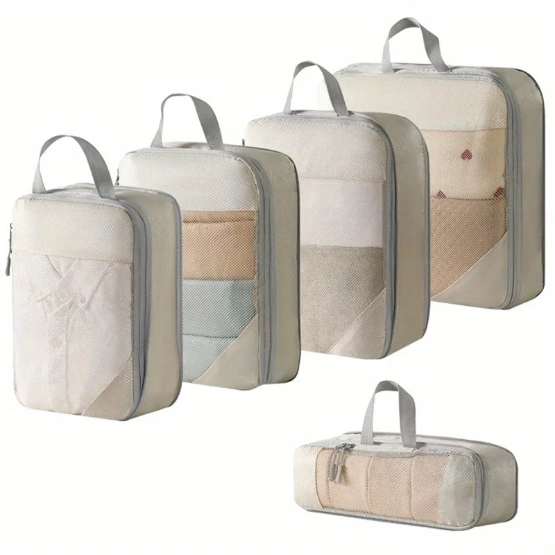 Set de 5 cubes de rangement compressibles en polyester pour valise et voyage