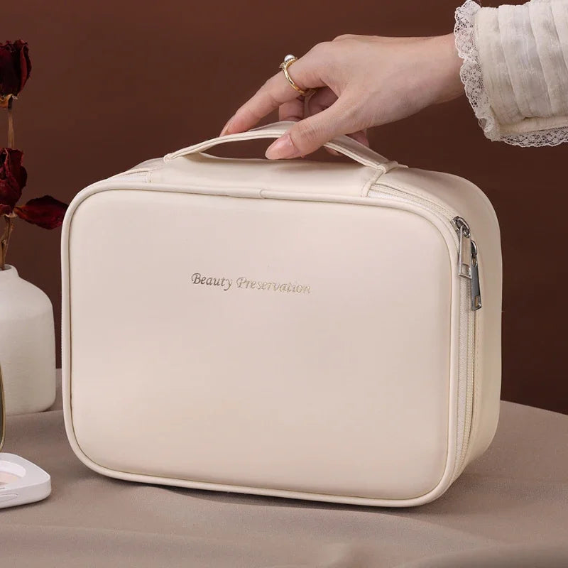 Trousse de Maquillage Luxe en Similicuir – Grande Capacité avec Compartiment Pinceaux Détachable