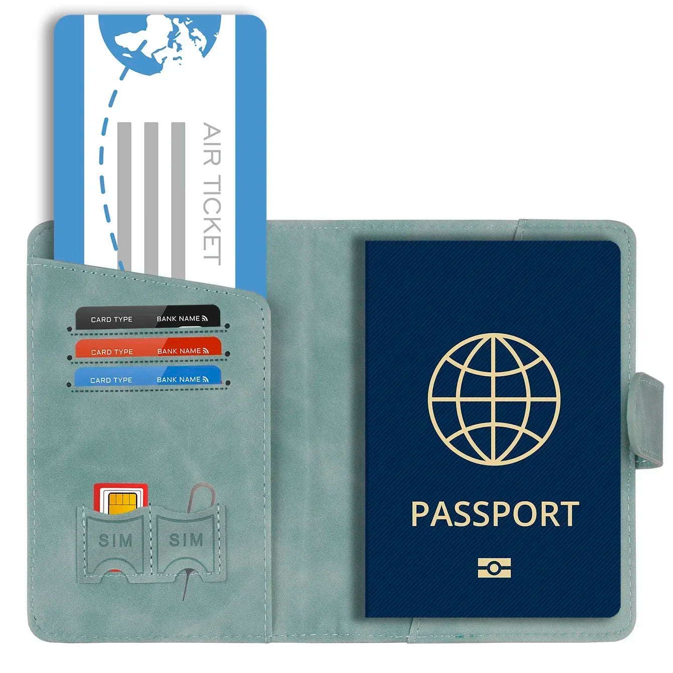 Porte-passeport PU avec fermeture et bloquage RFID