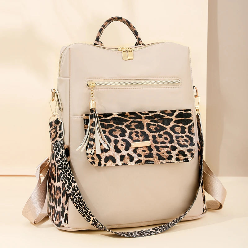 Sac à dos femme en nylon avec imprimé léopard