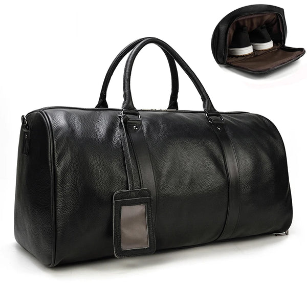 Sac de voyage Prestige en Cuir Véritable, coloris noir - 55 cm
