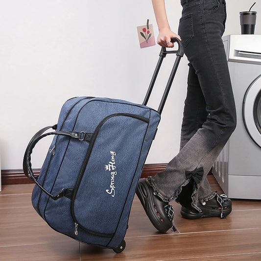 Sac de Voyage Trolley Imperméable à Roulettes en Denim