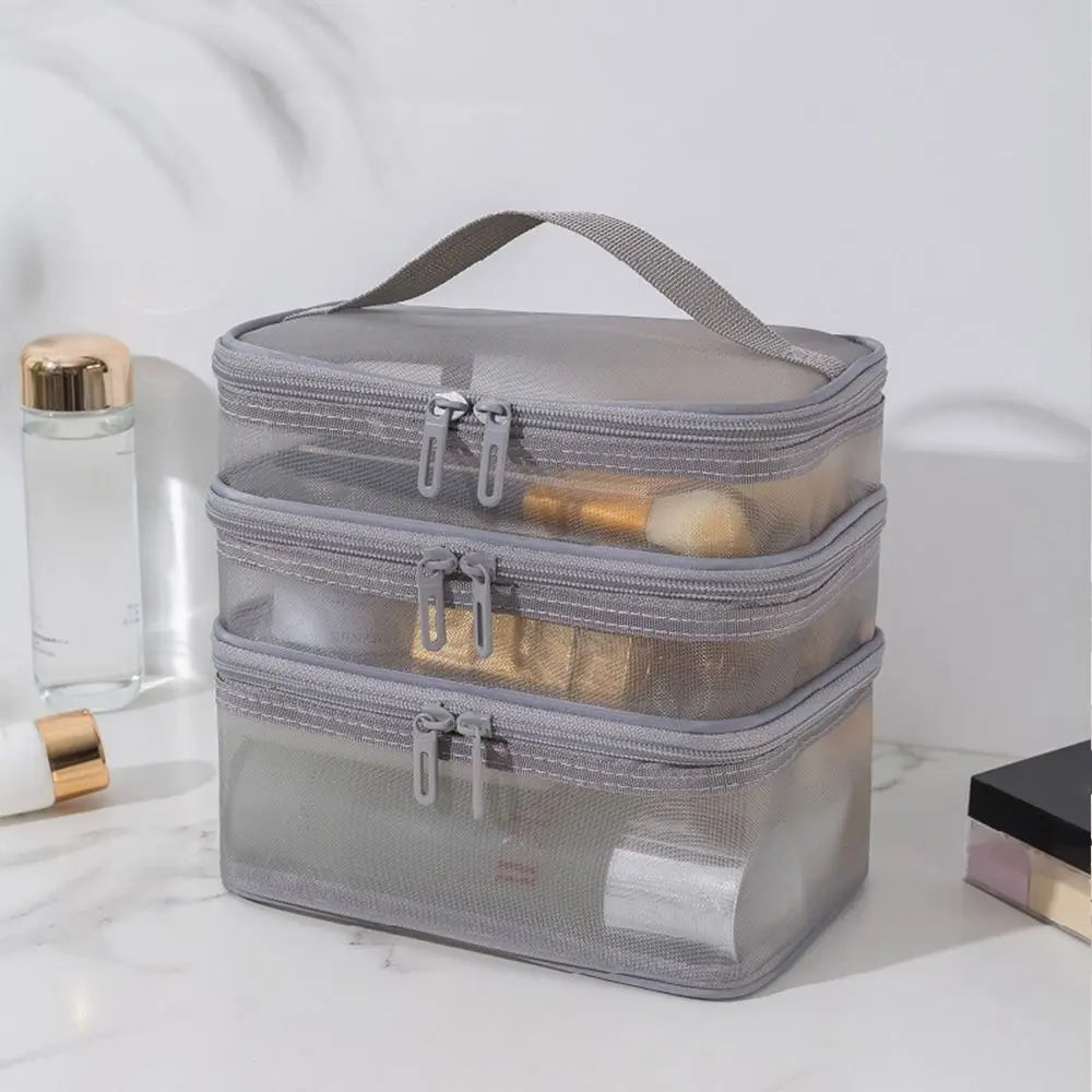 Sac de Voyage Transparent en Maille PVC – 1/2/3 Couches avec Fermeture Éclair