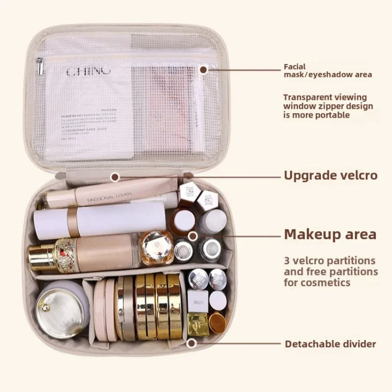 Trousse de Maquillage Luxe en Similicuir – Grande Capacité avec Compartiment Pinceaux Détachable