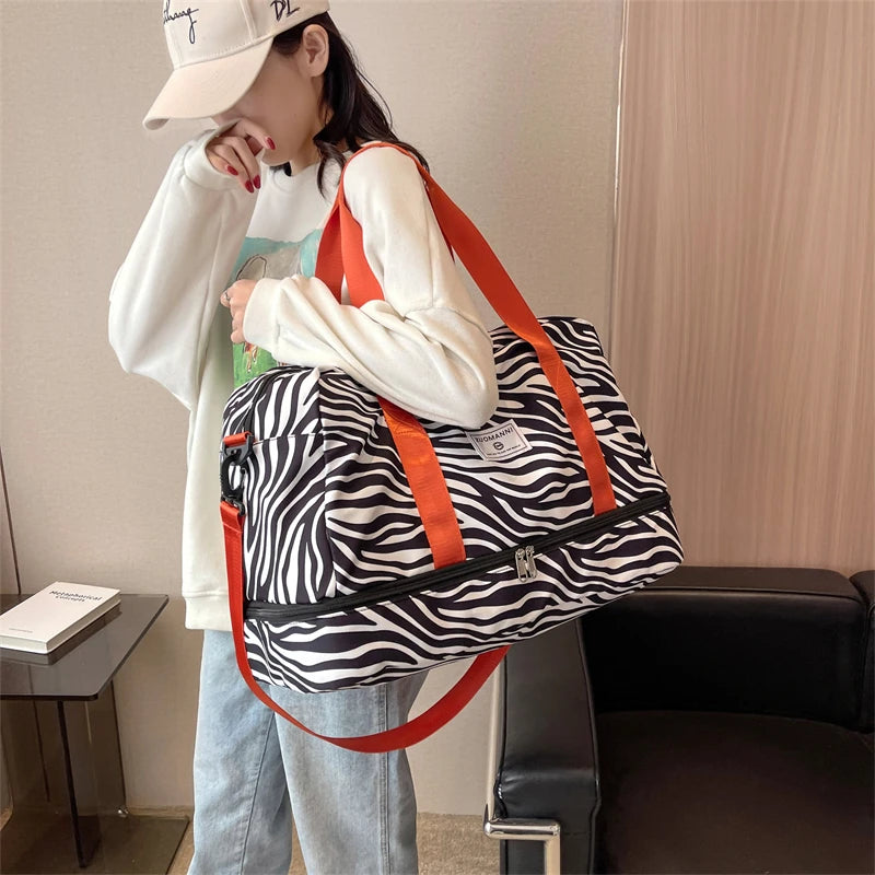 Sac de Voyage Femme Imprimé Zèbre/Léopard Grande Capacité Nylon