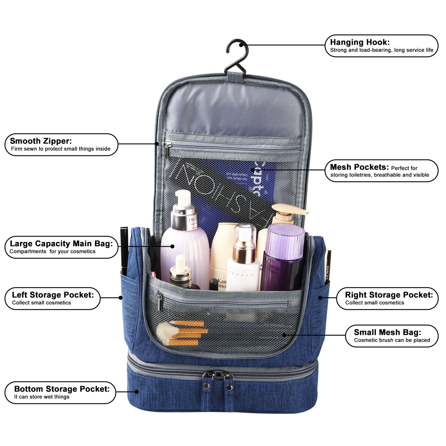 Trousse de toilette de voyage avec crochet suspendu