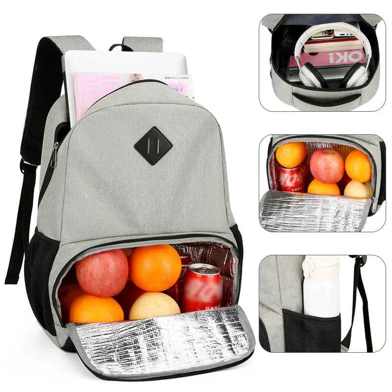 Sac à dos ordinateur & isotherme 2-en-1 – USB & rangement repas