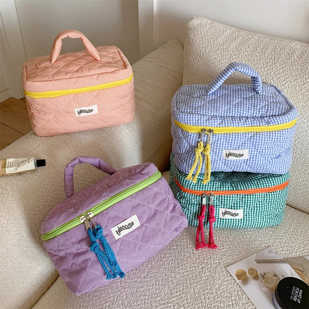 Sac de Rangement Cosmétique à Carreaux – Style Simple et Coloré