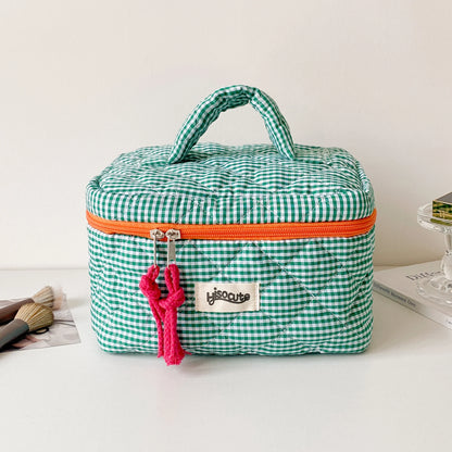 Sac de Rangement Cosmétique à Carreaux – Style Simple et Coloré