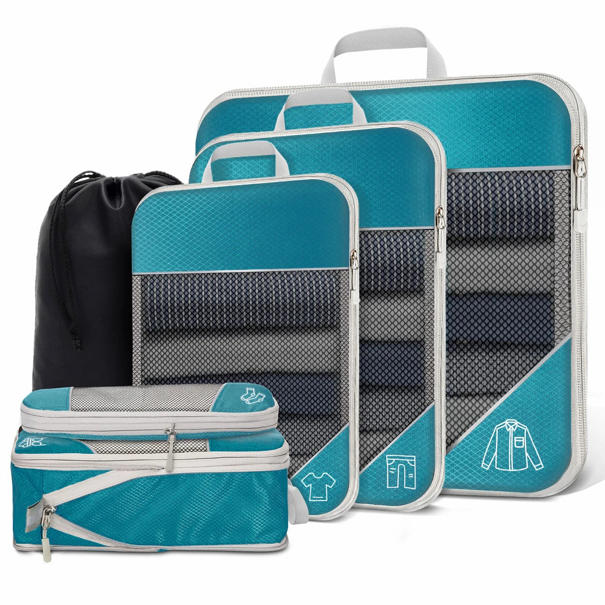 Set de 6 cubes de rangement compressibles avec sac à chaussures intégré